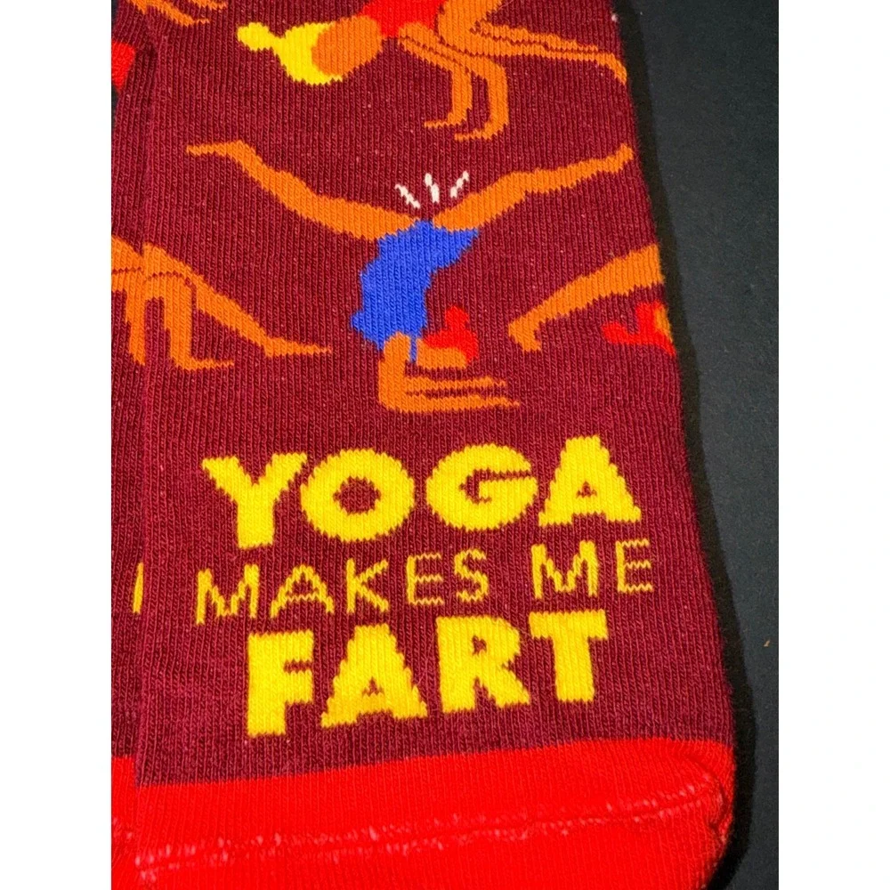 Freaker Feet Yoga Makes Me Fart Novelty Crew Socks Burgundy Red Made in USA NEW